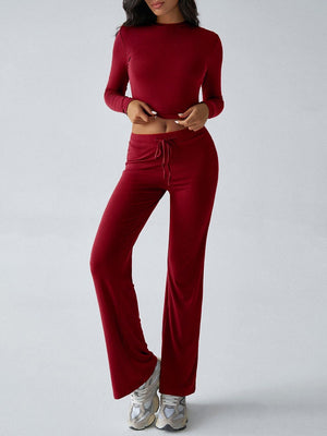 Casual Sporty Slim-fit Long-sleeved Top And Drawstring Trousers Two-piece Set