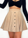 Solid Color Corduroy Single-breasted Buttons High Waist Skirts