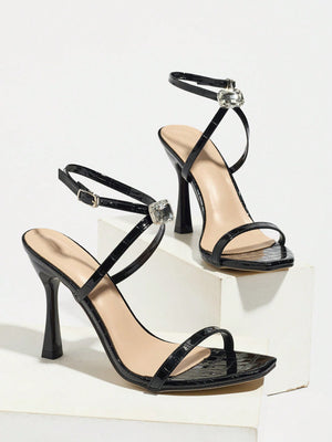 Thin-strapped Rhinestone Buckle Single-strap Stiletto Sandals