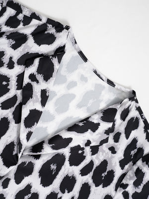 Three-quarter Sleeve Collar Leopard Print T-shirts