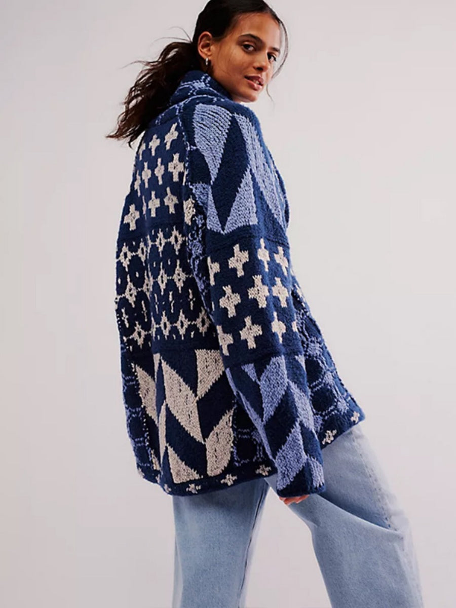 Geometric Patterns Lapel Abstract Sweaters