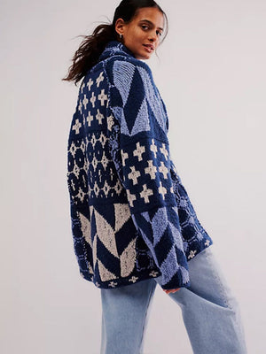 Geometric Patterns Lapel Abstract Sweaters