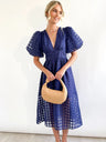 Balloon Sleeve Color Hollow Temperament Midi Dresses