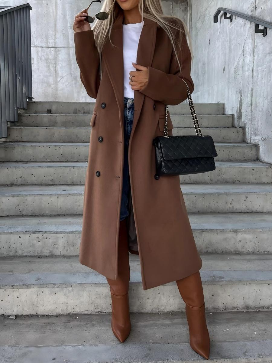 【EXPÉDITION NORMALE】Manteau en laine simple à manches longues et col à revers.