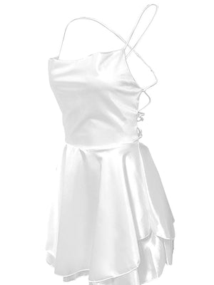 Camisoles, Mini- und kurze Kleider mit Swingkragen, rückenfrei, mit Kordelzug