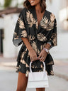 Loose-fit Batwing Sleeves Printed Commuting Mini&Short Dresses