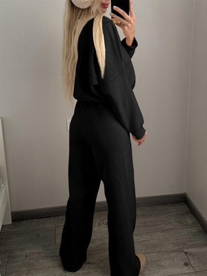 Sporty Style Long-sleeved Jacket Solid Color Trousers Two-piece Set