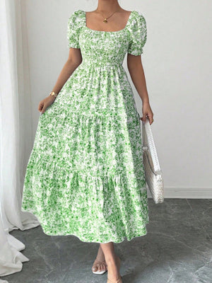 Puff Sleeve Printed Maxi Dresses