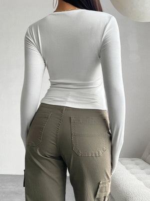 Slim Fit Long Sleeve Single-breasted Open Lining T-shirt