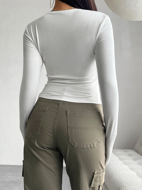 Slim Fit Long Sleeve Single-breasted Open Lining T-shirt