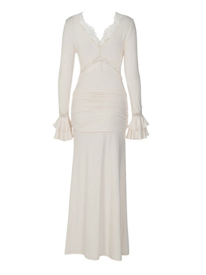 Women's Lace stitching V-neck Maxi Dresses