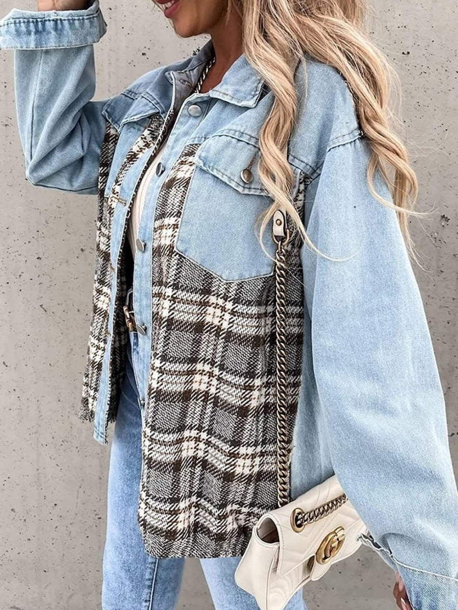 Liber Autumn Women's Contrasting colors Plaid Jackets
