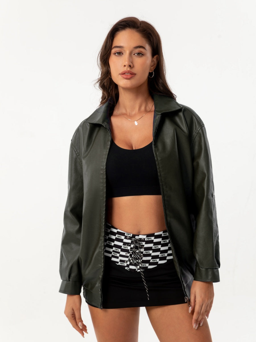Street Cool Loose Pocket Leather Jacket