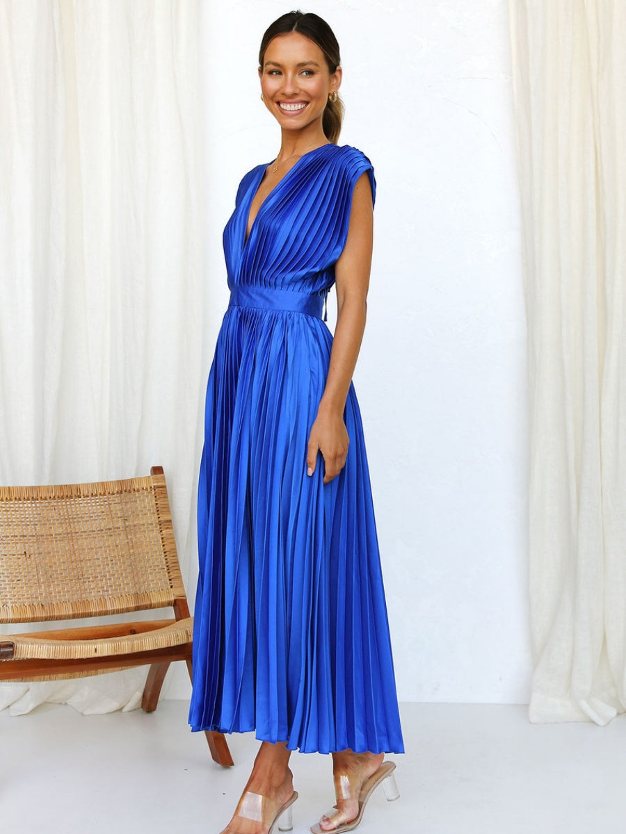 Solid Color V-neck Sleeveless Midi Dresses