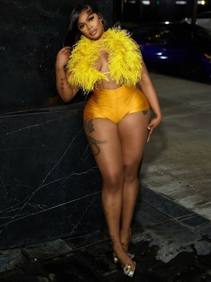 Neckband Feather Satin 2-piece Sets