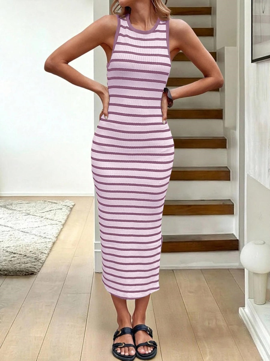 Stripes Crew Neck Maxi Dresses