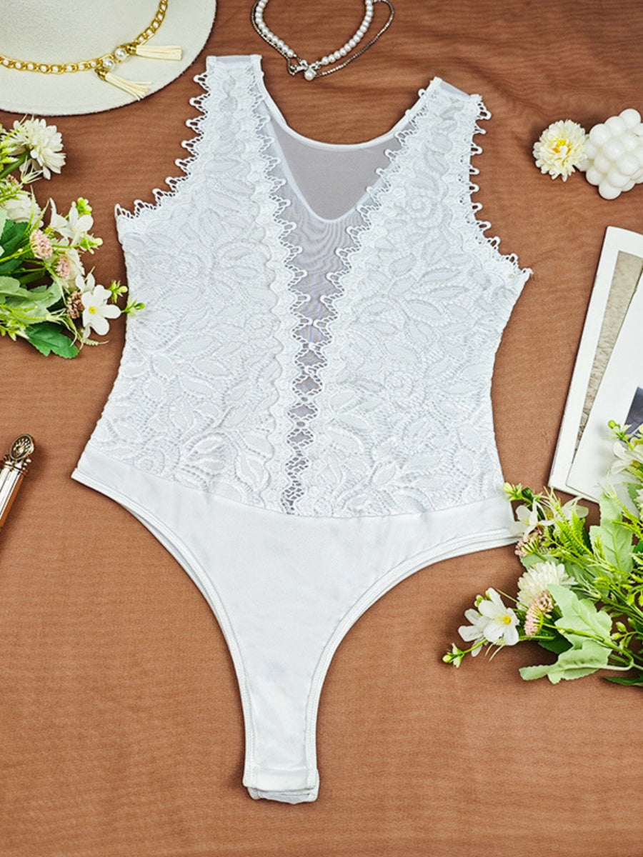 Lace Trim Hollow Bodysuits