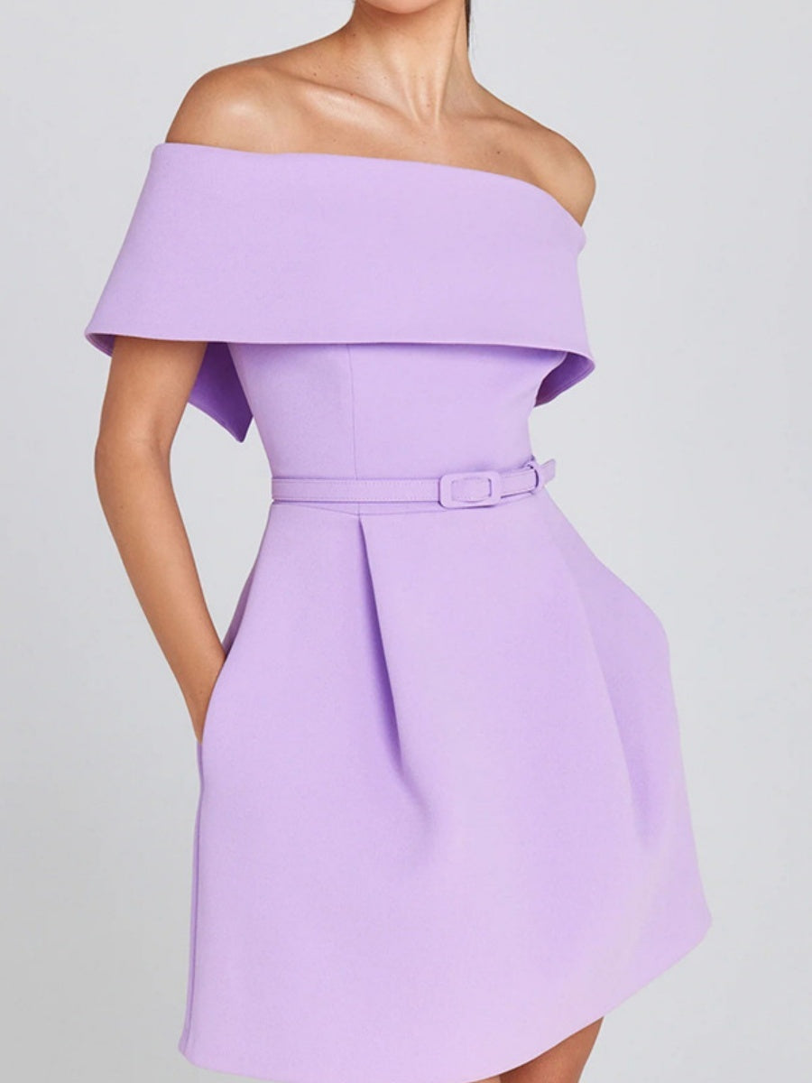 Off Shoulder Belts Formal Dress White Black Mini&Short Dresses
