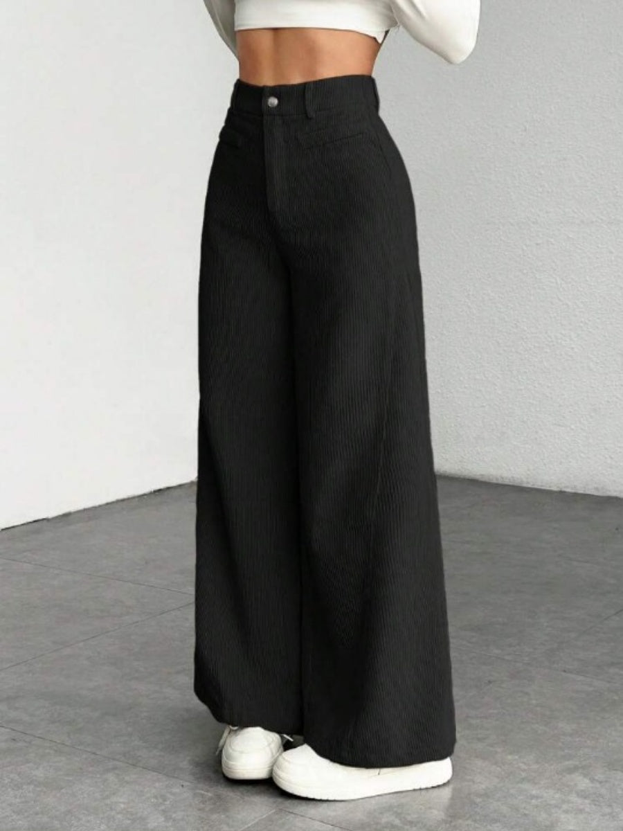 High Waist Loose Slimming Solid Color Wide Leg Pants