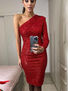 One Shoulder Bandeau Sequins Mini&Short Dresses