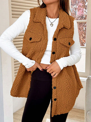 Solid Color Lapel Open Buckle Loose Temperament Commuting Imitation Lambskin Vests