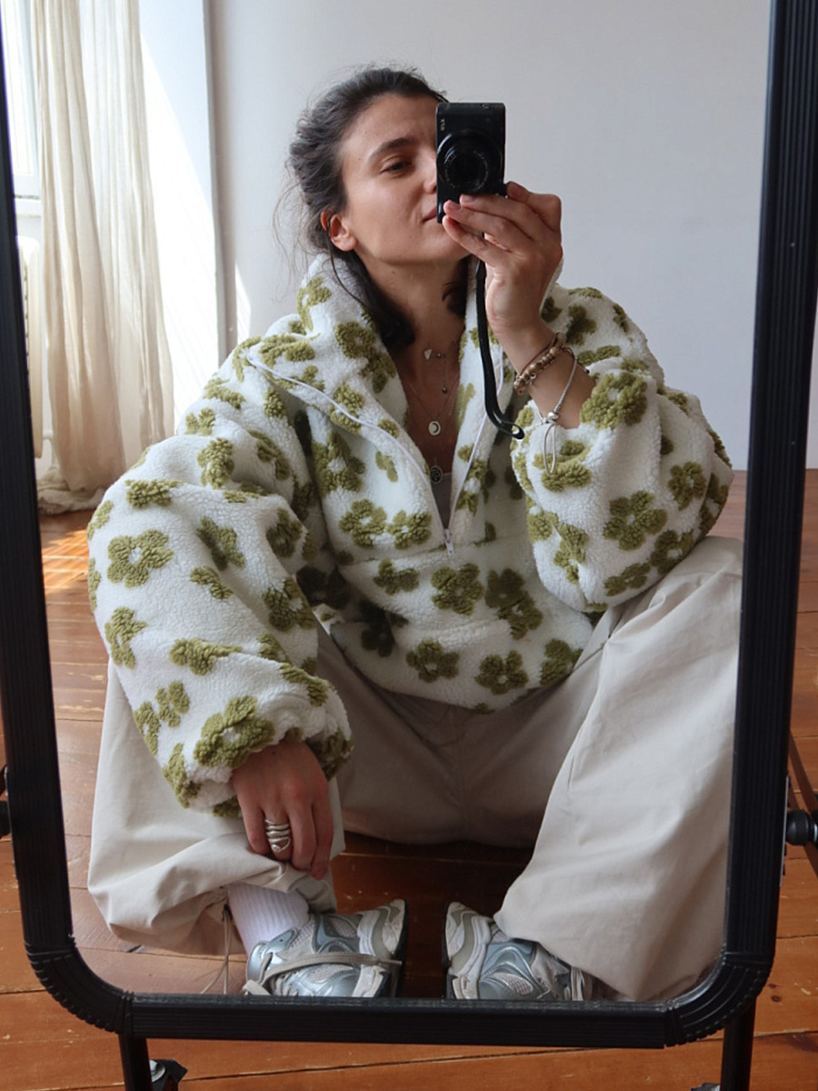 Fleece Flowers Keep Warm Pocket Sweatshirts&Hoodies