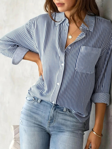 Loose-fit Long Sleeve Stripes Stripes Shirts