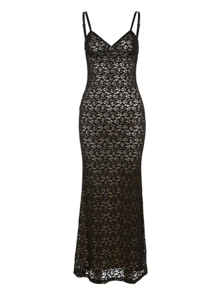 Sexy Lace Halter-neck Low-cut Bodycon Dress