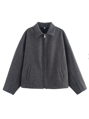 Vintage Distressed Brown Zip-up Long-sleeved Short Jacket