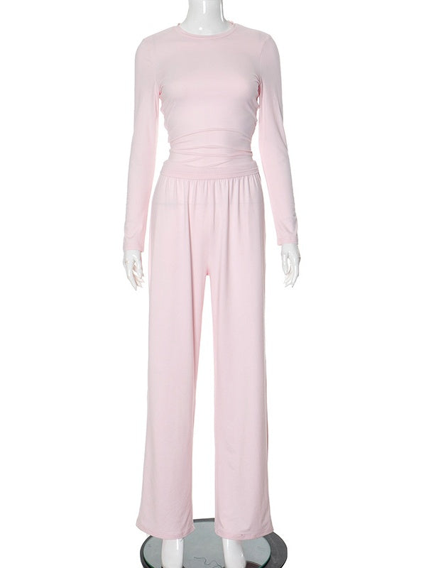 Liber Autumn Women's Splicing Solid Color 2-piece Sets