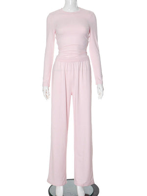 Liber Autumn Women's Splicing Solid Color 2-piece Sets