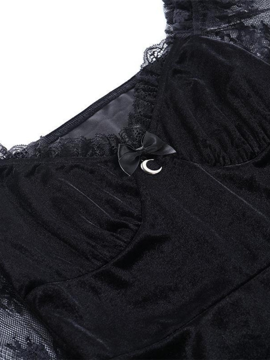 Halloween Lace Velvet Long Sleeve Midi Dresses