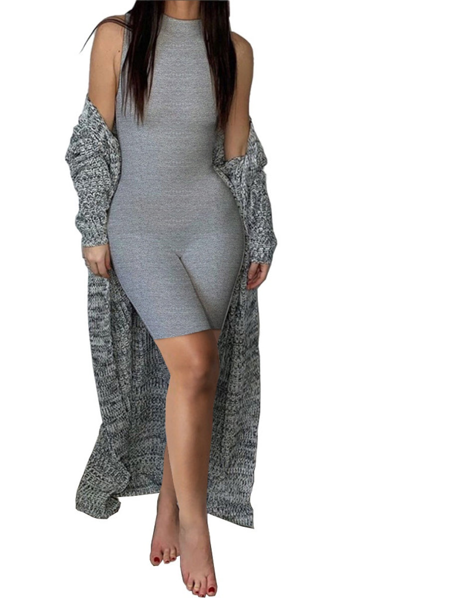 Slim-fit Round Neck Sleeveless Jumpsuit Shorts