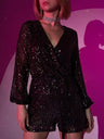 Sequins Long Sleeve V-neck Mini&Short Dresses