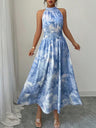 Printed Halter Sleeveless Vacation And Leisure Maxi Dresses