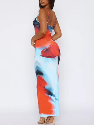 Liber Spring Women's Backless Abstract Maxi Dresses