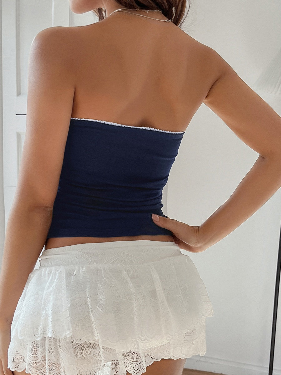 Lace Solid Color Strapless Top