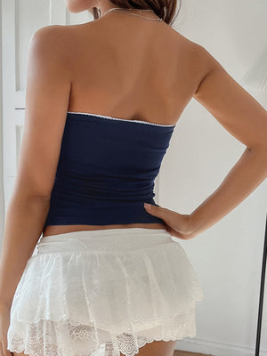 Lace Solid Color Strapless Top