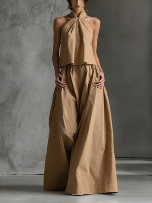 Loose Sleeveless Top And High-waisted Wide-leg Pants Two-piece Set