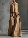 Loose Sleeveless Top And High-waisted Wide-leg Pants Two-piece Set