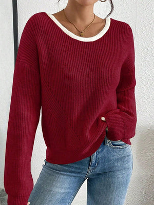 Bow Contrasting colors Backless Sweaters