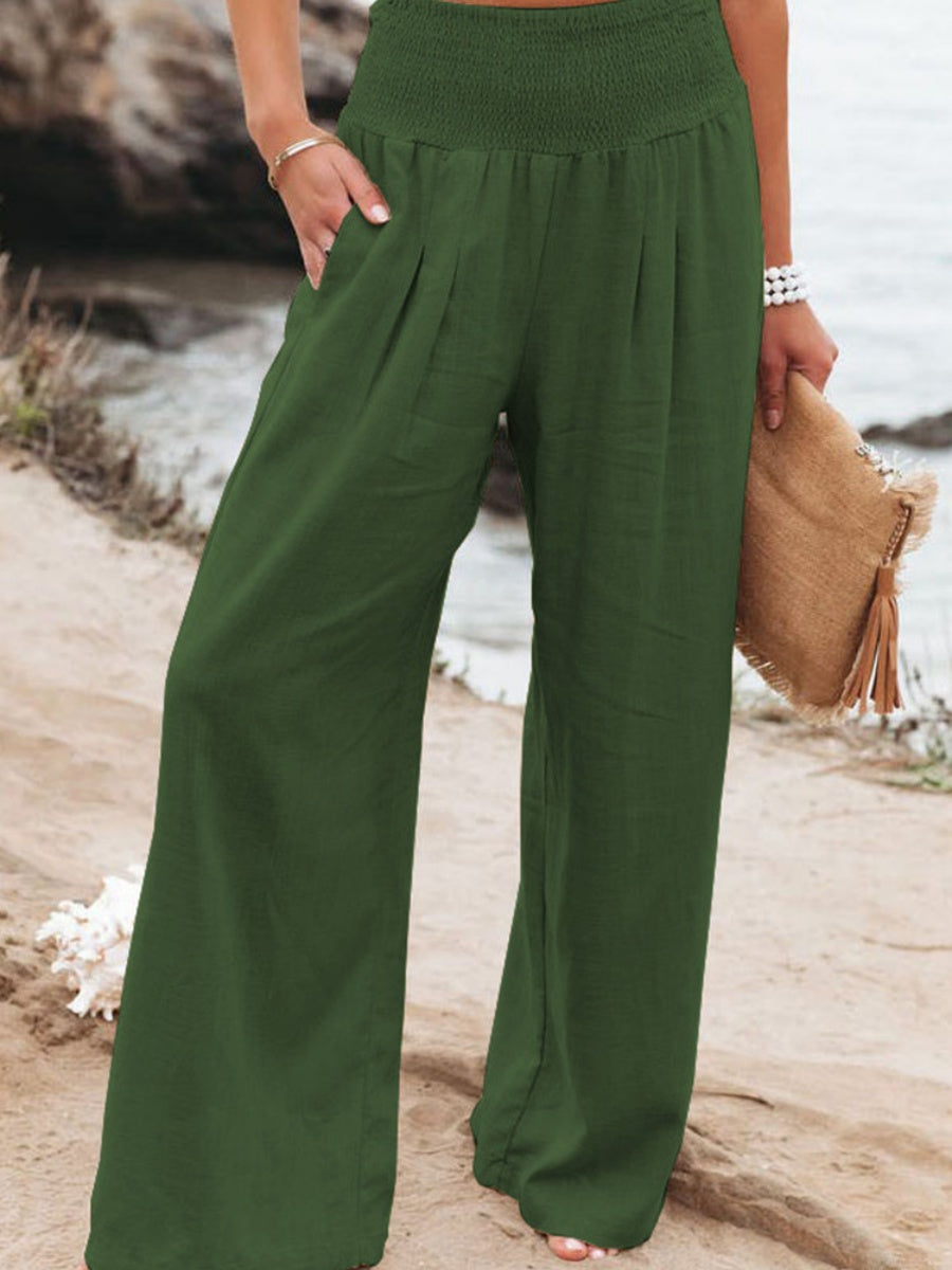 Cotton Blend Wide Leg Pocket Hit Pants