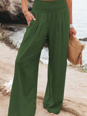 Cotton Blend Wide Leg Pocket Hit Pants