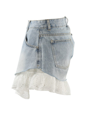 Straight-leg Patchwork Lace Denim Shorts