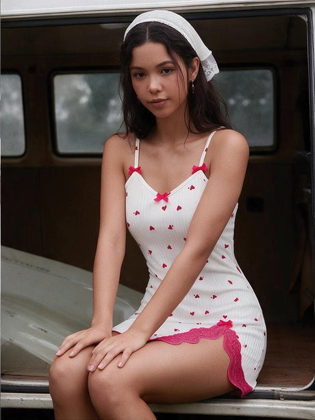 Sexy Lace Trim Slit Slip Dress