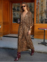 Leopard Print V-neck Fitted Waist Long Dress
