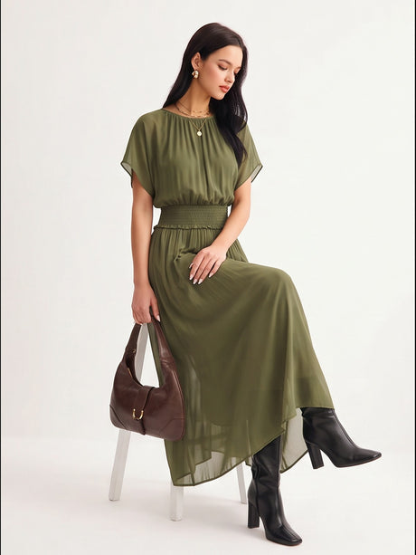 Waist-cinching Solid Color Maxi Dresses