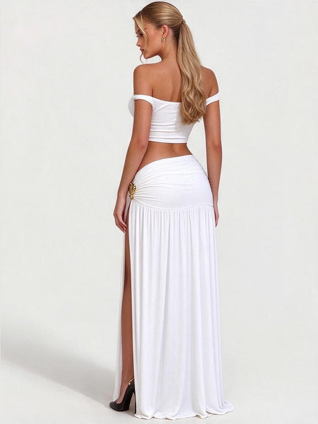 Off-shoulder Crop Top Tank Top And Fitted Side Slit Skirt Two-piece Set