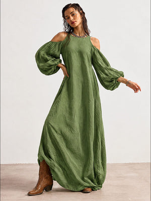 Long-sleeved, Off-shoulder, Mid-waisted Pullover Dress