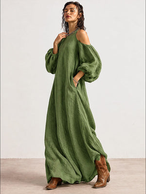 Long-sleeved, Off-shoulder, Mid-waisted Pullover Dress